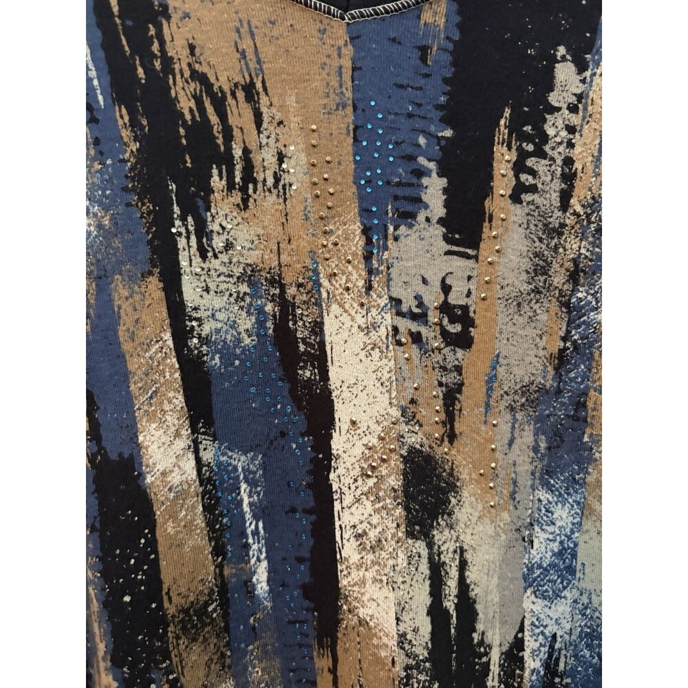 Jess & Jane Abstract Brushstroke Top Artsy Sequin Lagenlook Boho Earthy Size L - Picture 3 of 10